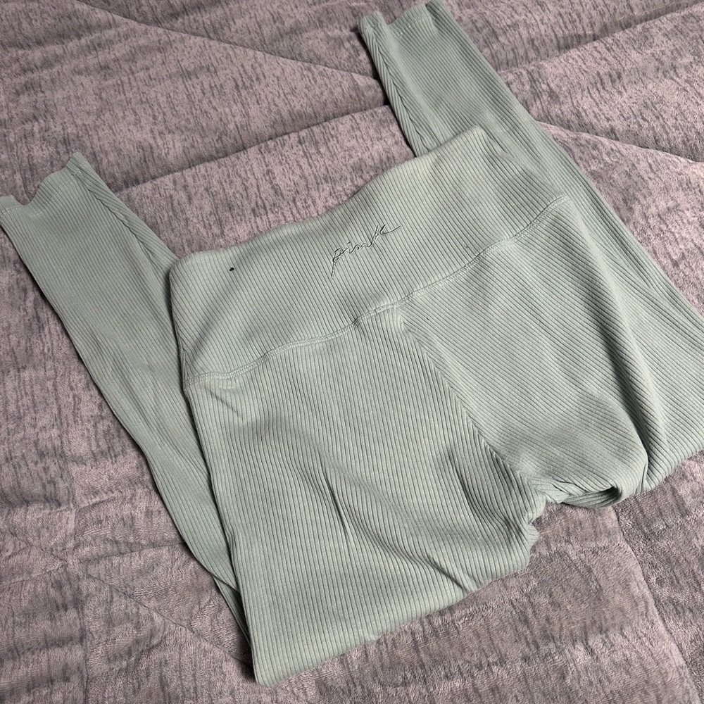 PINK Victoria's Secret Ribbed Yoga Leggings - Soft Green